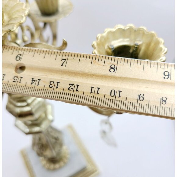 Vtg Dilly Candelabra 5 Arm Gold 12" Candle Stick Holder Marble Base W/ Crystals - Picture 15 of 15